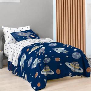 Saturday Park Bluey and Bingo Rainbow Clouds Twin Bed Set – 5 Piece 100% Organic Cotton Bedding with Duvet Cover and Sheets – GOTS & Oeko-TEX Certified(Blue – Outer Space)