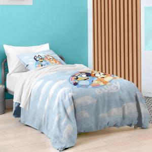 Saturday Park Bluey and Bingo Rainbow Clouds Twin Duvet Cover & Sham Set – 2 Piece 100% Organic Cotton Duvet Set – GOTS & Oeko-TEX Certified(Blue – Bluey)