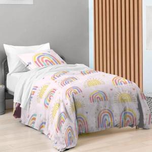 Saturday Park Bluey and Bingo Rainbow Clouds Twin Duvet Cover & Sham Set – 2 Piece 100% Organic Cotton Duvet Set – GOTS & Oeko-TEX Certified(Pink – Rainbow)