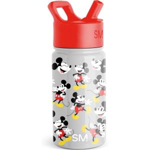 Simple Modern Kids Summit Water Bottle with Straw Lid | Bluey 14oz Stainless Steel Cup Insulated Tumbler for Toddlers, School| Bluey Checkmate(Disney-Mickey Mouse Gray)