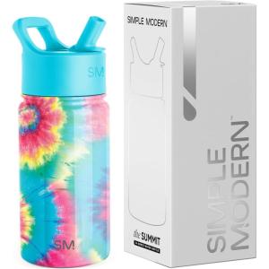 Simple Modern Kids Summit Water Bottle with Straw Lid | Bluey 14oz Stainless Steel Cup Insulated Tumbler for Toddlers, School| Bluey Checkmate(-Tie-Dye)