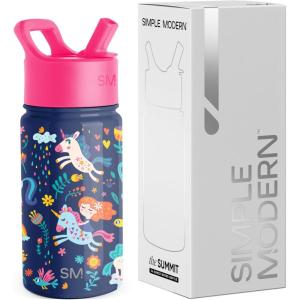 Simple Modern Kids Summit Water Bottle with Straw Lid | Bluey 14oz Stainless Steel Cup Insulated Tumbler for Toddlers, School| Bluey Checkmate(-Unicorn Rainbows)