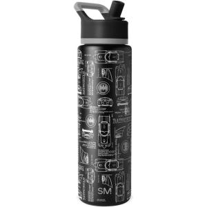 Simple Modern Summit Water Bottle with Straw Lid | Bluey 30oz Leak Proof Stainless Steel Insulated Cup | Gifts for Her Him | Bluey Stripes(DC Comics: Batwheels Schematics)
