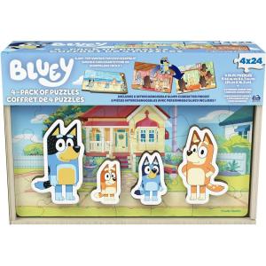 Spin Master Games, Bluey Puzzles 4-Pack, Wooden Jigsaw Puzzles for Preschoolers, 24 Pieces Each, Interchangeable Pieces, Bluey Birthday Gifts, for Kids Ages 3 & Up
