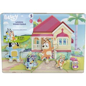 Spin Master Games, Bluey Sound Puzzle, 5-Piece Wood Puzzle for Toddlers & Kids, Featuring Bluey & Family with Sounds, Wooden Toddler Learning Toy, for Ages 3 & Up