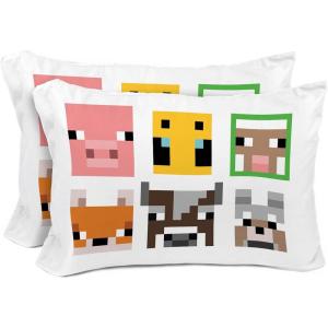 Sunny Side Up Bluey & Bingo (Pack of 2) Reversible Pillowcases – Double Sided Pillow Covers – Kids Super Soft Bedding(White – Minecraft)