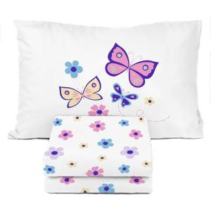 Sunny Side Up Bluey & Friends Full Sheet Set – 4 Piece Kids Bedding Set Includes Pillow Cover – Super Soft Microfiber Sheets(White – Flutter)