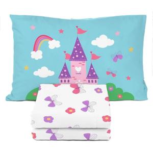 Sunny Side Up Bluey & Friends Full Sheet Set – 4 Piece Kids Bedding Set Includes Pillow Cover – Super Soft Microfiber Sheets(White – Magic Castle)