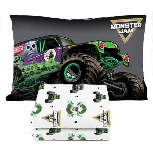Sunny Side Up Bluey & Friends Full Sheet Set – 4 Piece Kids Bedding Set Includes Pillow Cover – Super Soft Microfiber Sheets(White – Monster Jam)