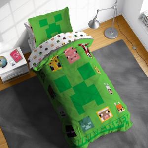 Sunny Side Up Bluey & Friends Toddler Comforter Set – 4 Piece Preschool Bedding Includes Comforter, Sheets & Pillow Cover – Super Soft Microfiber Bed Set(Green – Minecraft)