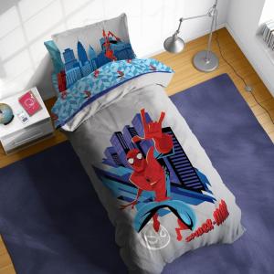Sunny Side Up Bluey & Friends Toddler Comforter Set – 4 Piece Preschool Bedding Includes Comforter, Sheets & Pillow Cover – Super Soft Microfiber Bed Set(Gray – Spiderman)