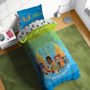 Sunny Side Up Bluey & Friends Toddler Comforter Set – 4 Piece Preschool Bedding Includes Comforter, Sheets & Pillow Cover – Super Soft Microfiber Bed Set(Multi – Young Jedi)