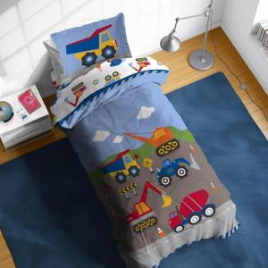 Sunny Side Up Bluey & Friends Toddler Comforter Set – 4 Piece Preschool Bedding Includes Comforter, Sheets & Pillow Cover – Super Soft Microfiber Bed Set(Multi – Construction Zone)