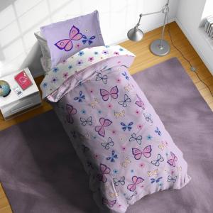 Sunny Side Up Bluey & Friends Toddler Comforter Set – 4 Piece Preschool Bedding Includes Comforter, Sheets & Pillow Cover – Super Soft Microfiber Bed Set(Purple – Butterfly)