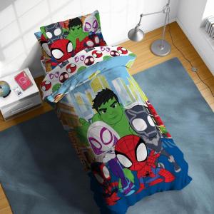 Sunny Side Up Bluey & Friends Toddler Comforter Set – 4 Piece Preschool Bedding Includes Comforter, Sheets & Pillow Cover – Super Soft Microfiber Bed Set(Multi – Spidey & Friends)