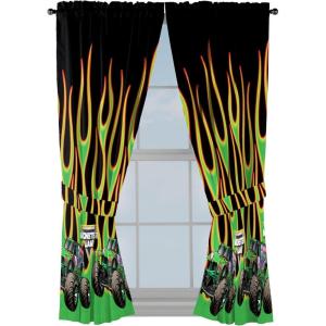 Sunny Side Up Window Curtains for Kids Bedroom 4-Piece Drape Set with 2 Tiebacks, Teal – Bluey, 42″ W x 63″ L (Pack of 2)(Black – Monster Jam)
