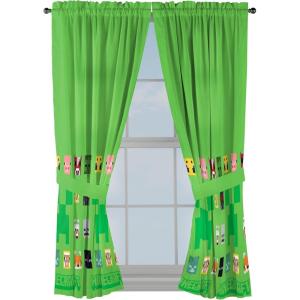 Sunny Side Up Window Curtains for Kids Bedroom 4-Piece Drape Set with 2 Tiebacks, Teal – Bluey, 42″ W x 63″ L (Pack of 2)(Green – Minecraft)