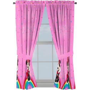 Sunny Side Up Window Curtains for Kids Bedroom 4-Piece Drape Set with 2 Tiebacks, Teal – Bluey, 42″ W x 63″ L (Pack of 2)(Pink – Minnie Mouse)