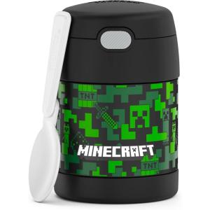 THERMOS FUNTAINER Insulated Food Jar, 10 Ounce, Kid Friendly Food Jar with Foldable Spoon, Bluey(Minecraft)