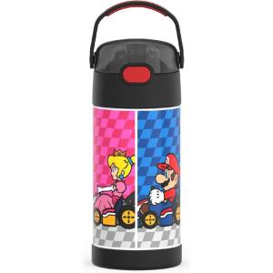 THERMOS FUNTAINER Water Bottle with Straw – 12 Ounce – Kids Stainless Steel Vacuum Insulated Water Bottle with Lid, Bluey(Super Mario Brothers)