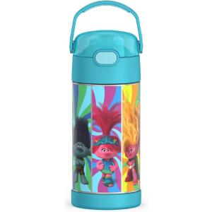 THERMOS FUNTAINER Water Bottle with Straw – 12 Ounce – Kids Stainless Steel Vacuum Insulated Water Bottle with Lid, Bluey(Trolls 3 Movie)