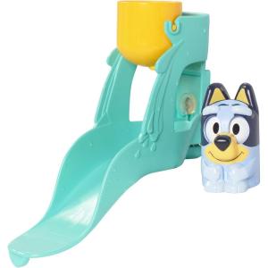 TOMY Toomies Bluey’s Water Slide – Includes Water Slide with Suction Cup, Clip On Bucket and Bluey Figure – Interactive Toddler Bath Toys – Ages 18 Months and Up