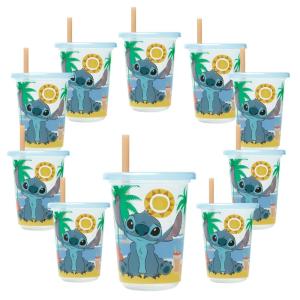 The First Years Bluey Take & Toss Toddler Straw Cups – Spill Proof Toddler Sippy Cups with Snap On Lids and Straws – Bluey Gifts and Bluey Party Supplies – 10 Oz – 10 Count(Stitch)