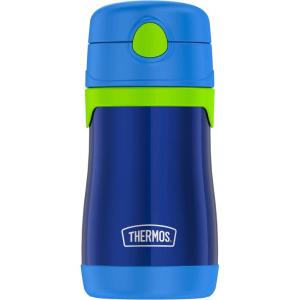 Thermos Baby 10 oz. Stainless Steel Bottle with pop-up straw, Bluey(Navy with Lime)