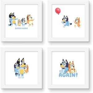 Trends International Gallery Pops Bluey – Family Life Wall Art Bundle (4-Pack) Gallery Pops Wall Art, White Framed Version(White Framed Version)