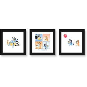 Trends International Gallery Pops Bluey – For Real Life Wall Art Bundle (3-Pack) Gallery Pops Wall Art, White Framed Version(Black Framed Version)