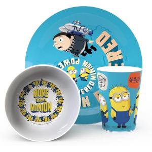 Zak Designs Bluey Kids Dinnerware Gift Set Includes Plate, Bowl, Tumbler, Water Bottle, and Utensil Tableware, Made of Durable Material and Perfect for Kids (6 Piece Gift Set, BPA-Free)(Minions_Gru – 3pcs)