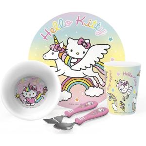 Zak Designs Bluey Kids Dinnerware Gift Set Includes Plate, Bowl, Tumbler, Water Bottle, and Utensil Tableware, Made of Durable Material and Perfect for Kids (6 Piece Gift Set, BPA-Free)(Hello_Kitty – 5pcs)
