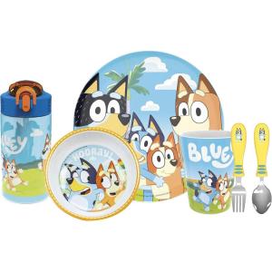 Zak Designs Bluey Kids Dinnerware Gift Set Includes Plate, Bowl, Tumbler, Water Bottle, and Utensil Tableware, Made of Durable Material and Perfect for Kids (6 Piece Gift Set, BPA-Free)(Bluey – 6pcs)