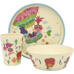 Zak Designs Bluey Kids Dinnerware Set 3 Pieces, Durable and Sustainable Melamine Bamboo Plate, Bowl, and Tumbler are Perfect For Dinner Time With Family (Bluey, Bingo, Bandit, Chilli)(DreamWorks Trolls World Tour)