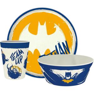 Zak Designs Bluey Kids Dinnerware Set 3 Pieces, Durable and Sustainable Melamine Bamboo Plate, Bowl, and Tumbler are Perfect For Dinner Time With Family (Bluey, Bingo, Bandit, Chilli)(DC Comics Batman)