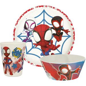 Zak Designs Bluey Kids Dinnerware Set 3 Pieces, Durable and Sustainable Melamine Bamboo Plate, Bowl, and Tumbler are Perfect For Dinner Time With Family (Bluey, Bingo, Bandit, Chilli)(Marvel Spider-Man)