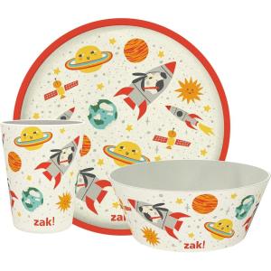 Zak Designs Bluey Kids Dinnerware Set 3 Pieces, Durable and Sustainable Melamine Bamboo Plate, Bowl, and Tumbler are Perfect For Dinner Time With Family (Bluey, Bingo, Bandit, Chilli)(Spaceships)