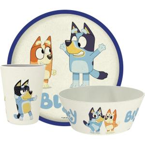 Zak Designs Bluey Kids Dinnerware Set 3 Pieces, Durable and Sustainable Melamine Bamboo Plate, Bowl, and Tumbler are Perfect For Dinner Time With Family (Bluey, Bingo, Bandit, Chilli)(Bluey)