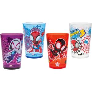Zak Designs Bluey Nesting Tumbler Set Includes Durable Plastic Cups with Variety Artwork, Fun Drinkware is Perfect for Kids (14.5 oz, 4-Pack, Non-BPA)(Spidey and His Amazing Friends)