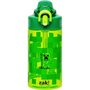 Zak Designs Bluey Sage Kids Water Bottle For School or Travel, 16oz Durable Plastic Water Bottle With Straw, Handle, and Leak-Proof, Pop-Up Spout Cover (Bluey & Bingo)(Minecraft (Creeper))