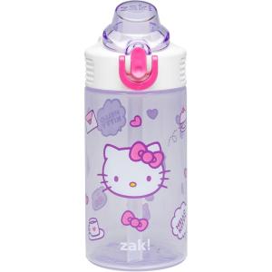 Zak Designs Bluey Sage Kids Water Bottle For School or Travel, 16oz Durable Plastic Water Bottle With Straw, Handle, and Leak-Proof, Pop-Up Spout Cover (Bluey & Bingo)(Hello Kitty (16 Ounces))