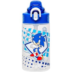 Zak Designs Bluey Sage Kids Water Bottle For School or Travel, 16oz Durable Plastic Water Bottle With Straw, Handle, and Leak-Proof, Pop-Up Spout Cover (Bluey & Bingo)(Sonic the Hedgehog (Sonic  Eggman))