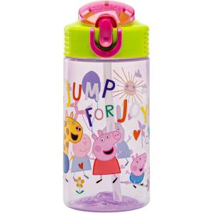 Zak Designs Bluey Sage Kids Water Bottle For School or Travel, 16oz Durable Plastic Water Bottle With Straw, Handle, and Leak-Proof, Pop-Up Spout Cover (Bluey & Bingo)(Peppa Pig)