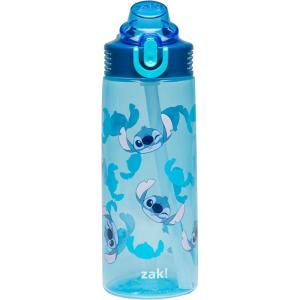 Zak Designs Bluey Sage Kids Water Bottle For School or Travel, 16oz Durable Plastic Water Bottle With Straw, Handle, and Leak-Proof, Pop-Up Spout Cover (Bluey & Bingo)(Stitch)