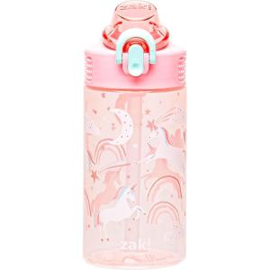 Zak Designs Bluey Sage Kids Water Bottle For School or Travel, 16oz Durable Plastic Water Bottle With Straw, Handle, and Leak-Proof, Pop-Up Spout Cover (Bluey & Bingo)(Fanciful Unicorn)