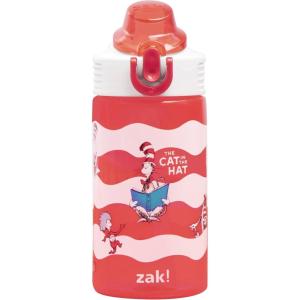 Zak Designs Bluey Sage Kids Water Bottle For School or Travel, 16oz Durable Plastic Water Bottle With Straw, Handle, and Leak-Proof, Pop-Up Spout Cover (Bluey & Bingo)(Dr. Seuss (The Cat in the Hat))