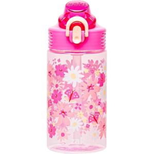 Zak Designs Bluey Sage Kids Water Bottle For School or Travel, 16oz Durable Plastic Water Bottle With Straw, Handle, and Leak-Proof, Pop-Up Spout Cover (Bluey & Bingo)(Flower Power)