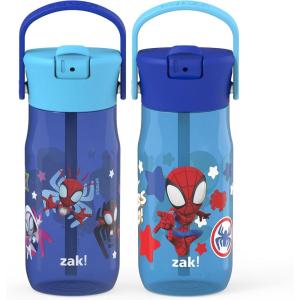 Zak Designs Harmony Bluey Water Bottle for Travel or At Home, 18oz Durable Plastic is Leak-Proof When Closed with Straw Lid and Carry Handle, 2-Pack (Bluey and Bingo)(Marvel Spidey and His Amazing Friends)