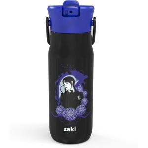 Zak Designs Harmony Bluey Water Bottle for Travel or At Home, 18oz Durable Plastic is Leak-Proof When Closed with Straw Lid and Carry Handle, 2-Pack (Bluey and Bingo)(Wednesday Addams)