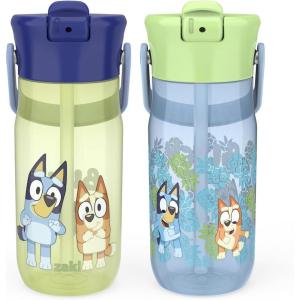 Zak Designs Harmony Bluey Water Bottle for Travel or At Home, 18oz Durable Plastic is Leak-Proof When Closed with Straw Lid and Carry Handle, 2-Pack (Bluey and Bingo)(Bluey and Bingo)